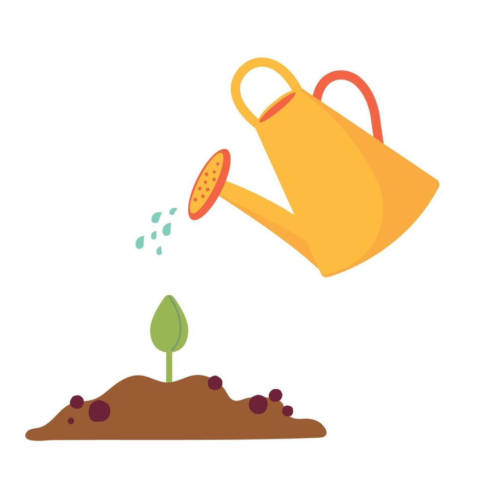 yellow watering can isolated on a white background. Gardening tools. Seedlings are watered from a watering can. illustration. vector
