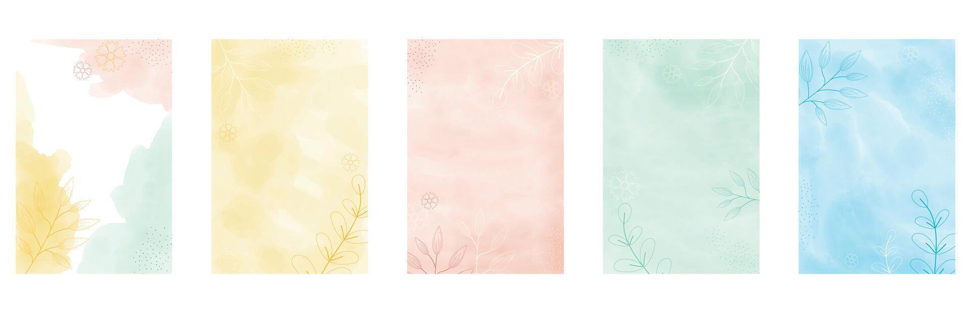 Watercolor abstract backgrounds, . Set of creative minimalist hand painted illustrations for wall decoration. Pastel colors. vector