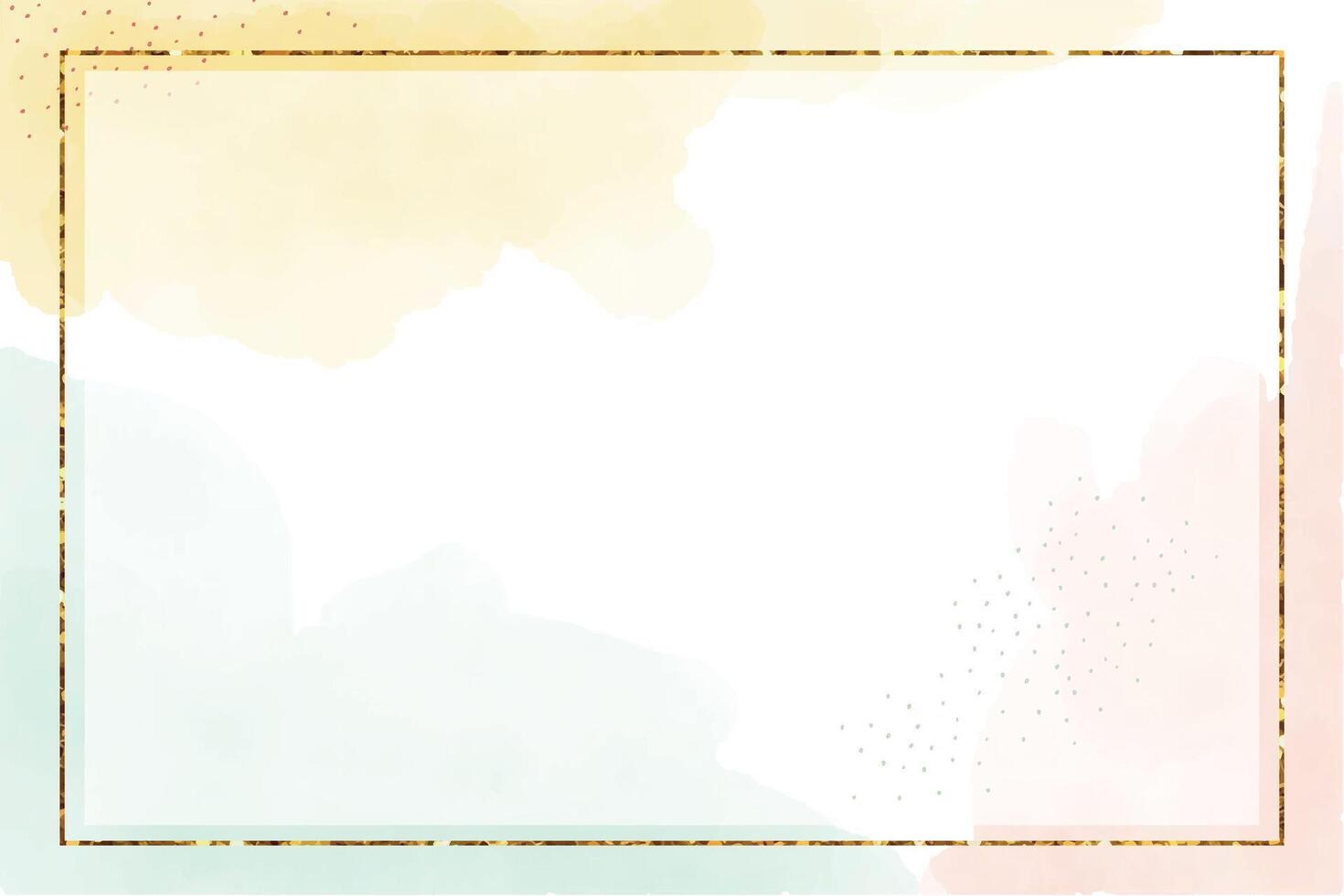 Watercolor light spring abstract horizontal template, digital painting. Hand painted abstract watercolor background with golden frame, illustration vector
