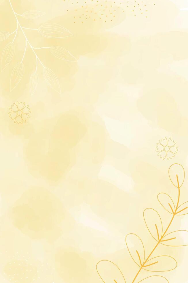 Watercolor light yellow spring vertical abstract background, digital painting. Hand painted abstract watercolor background with flowers and leaves, illustration vector