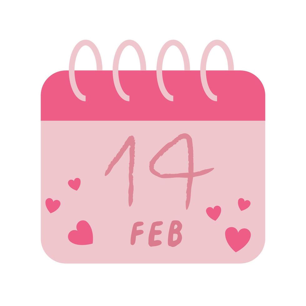 Calendar,14 February illustration isolated on white background. Valentines day concept. illustration in flat style for web design, banner, flyer, invitation, card. vector
