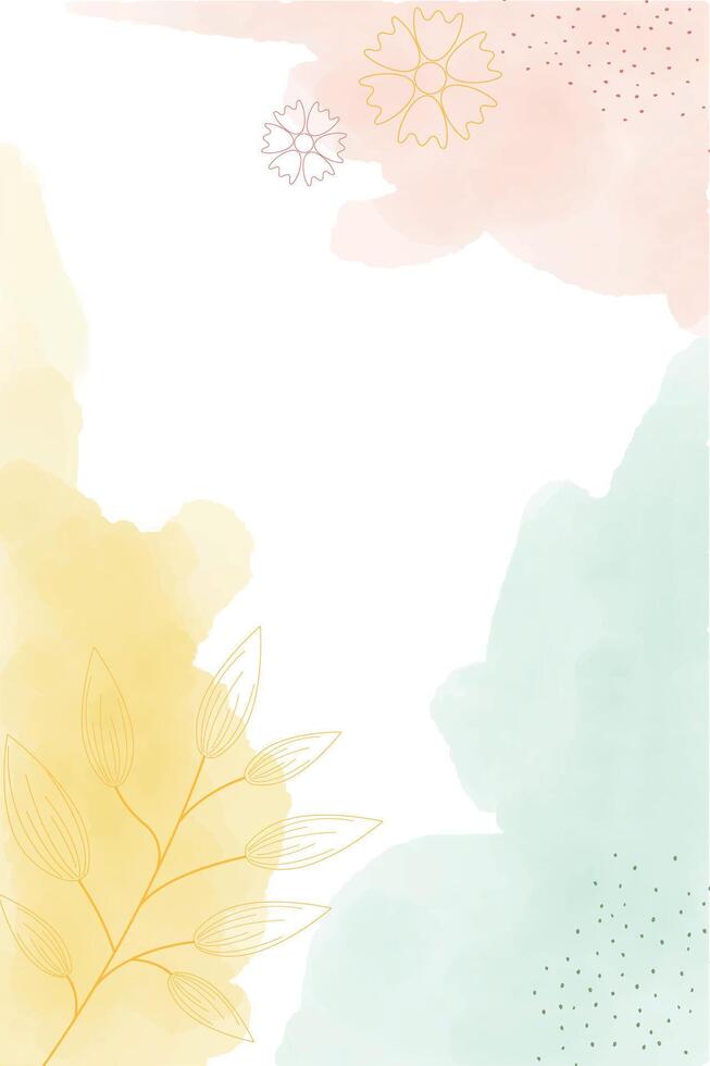 Watercolor light spring abstract vertical background, digital painting. Hand painted abstract watercolor background with flowers and leaves, illustration vector