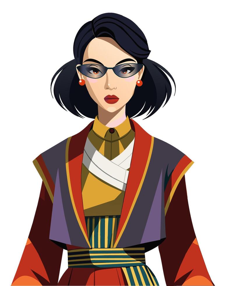 Asian, Chinese cartoon woman in sunglasses vector