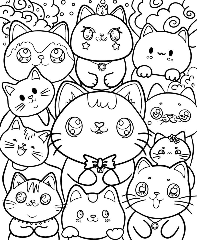 linda colorante página gatos dibujos animados vector