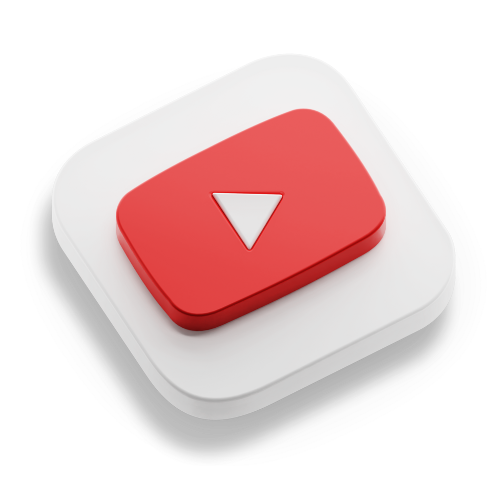 youtube app 3d concept logo icon isometric with round corner square base in transparent background isolated png