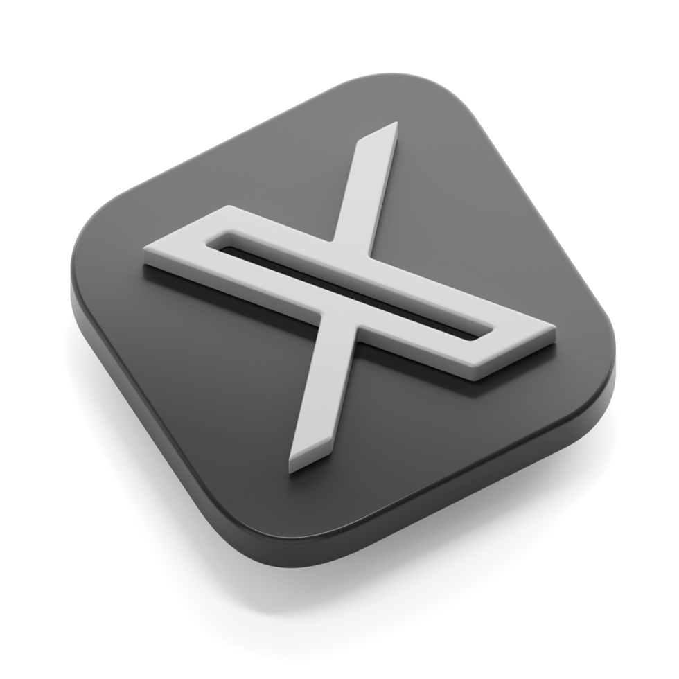 twitter x app 3d concept logo icon isometric with round corner square base in transparent background isolated png