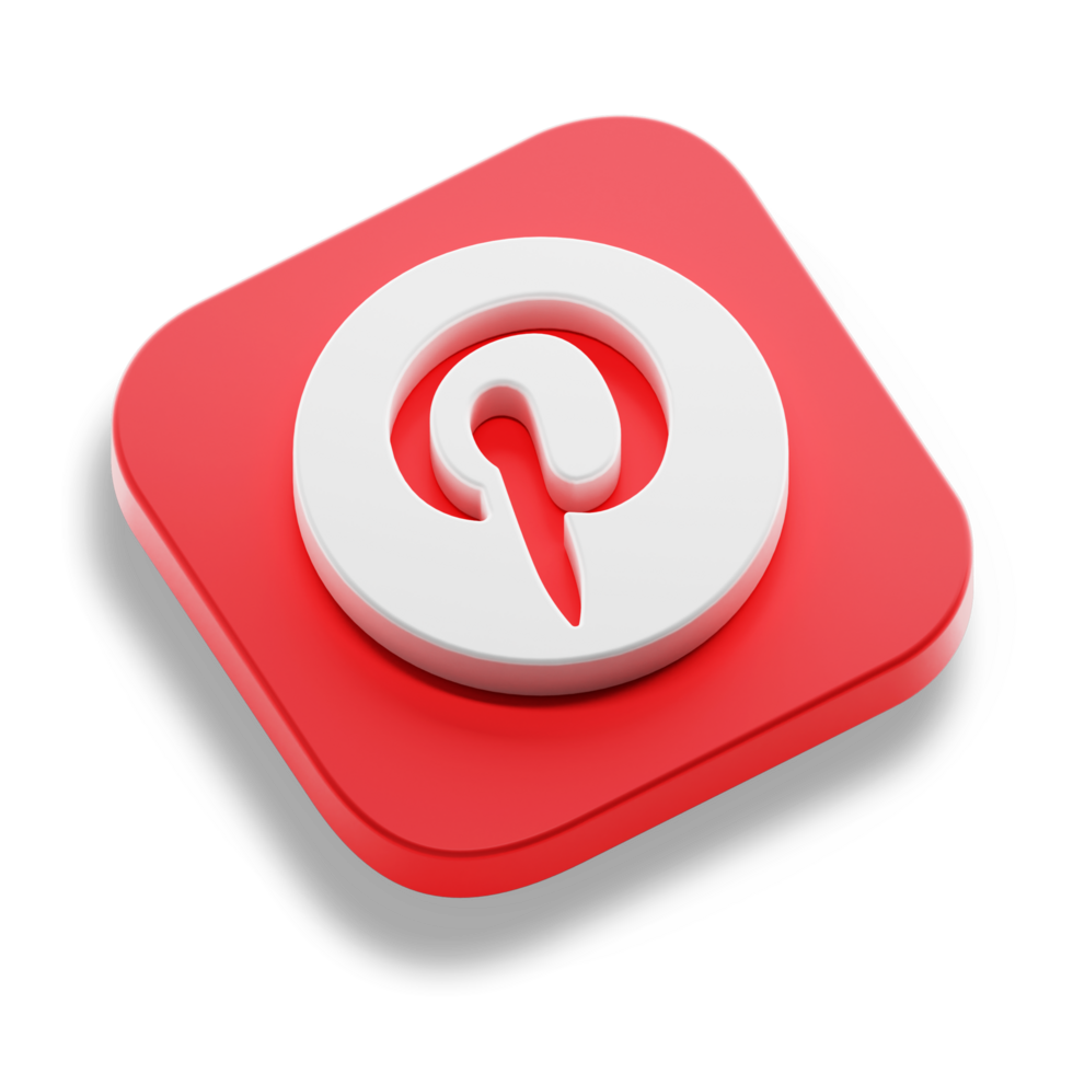 pinterest app 3d concept logo icon isometric with round corner square base in transparent background isolated png