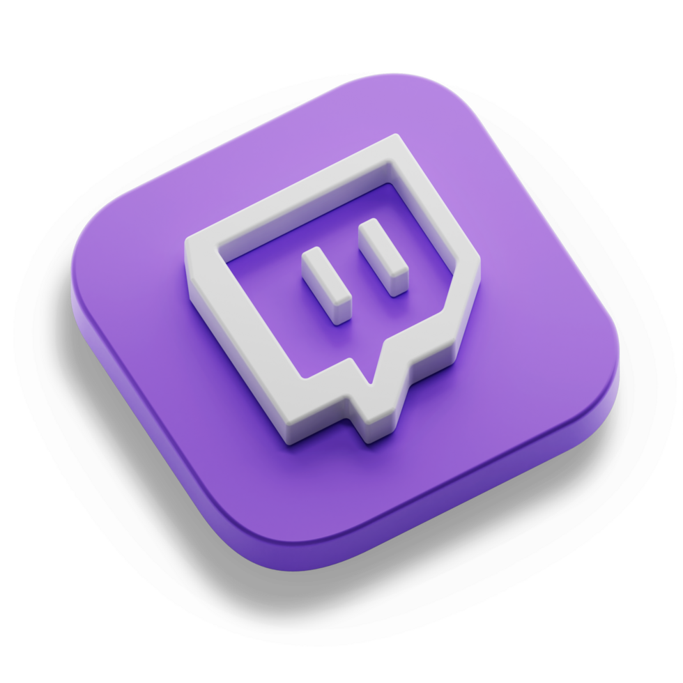 twitch streaming app 3d concept logo icon isometric with round corner square base in transparent background isolated png
