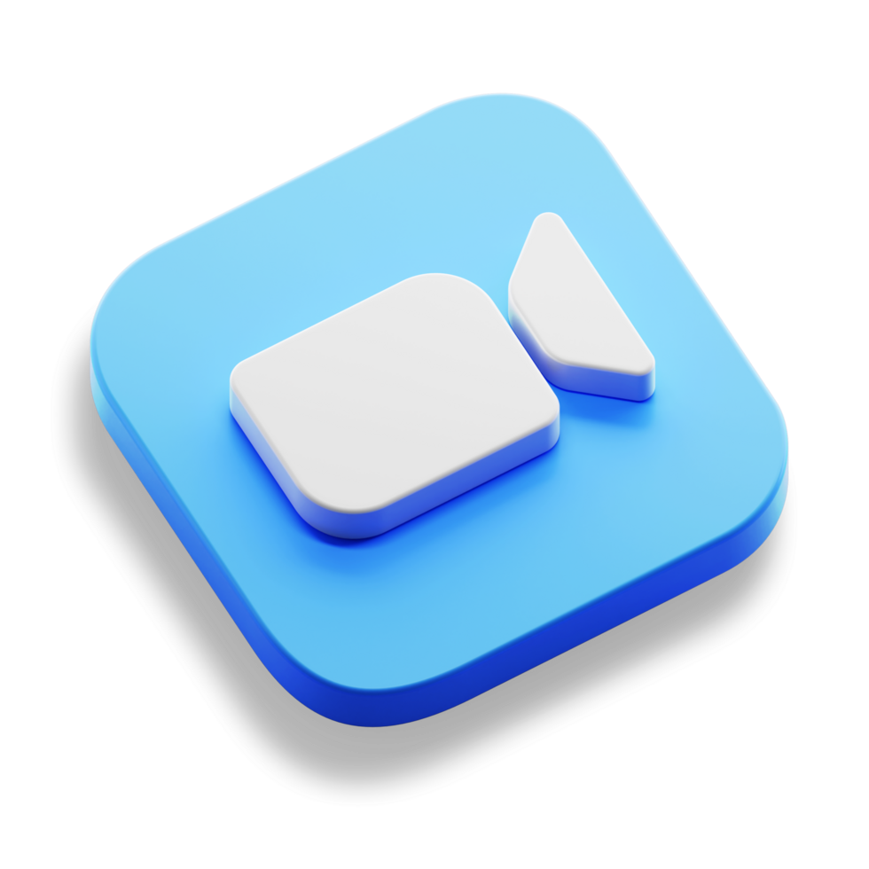 zoom conference app 3d concept logo icon isometric with round corner square base in transparent background isolated png