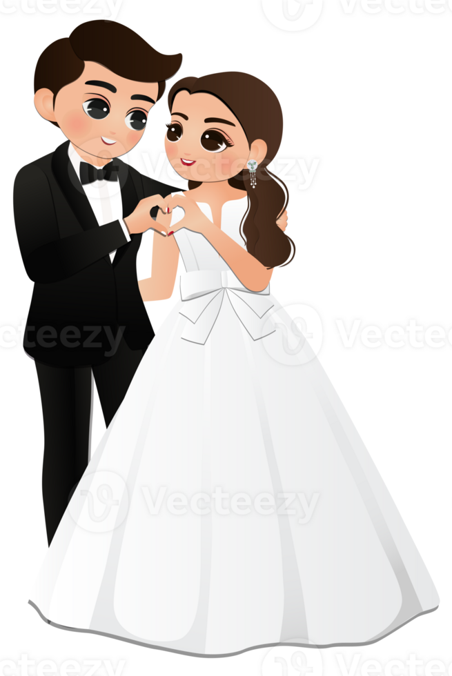 Wedding invitation card the bride and groom cute couple cartoon character png