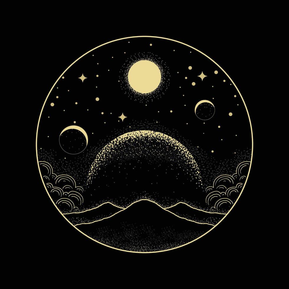 The panorama of outer space, planets, and their beautiful landscapes vector