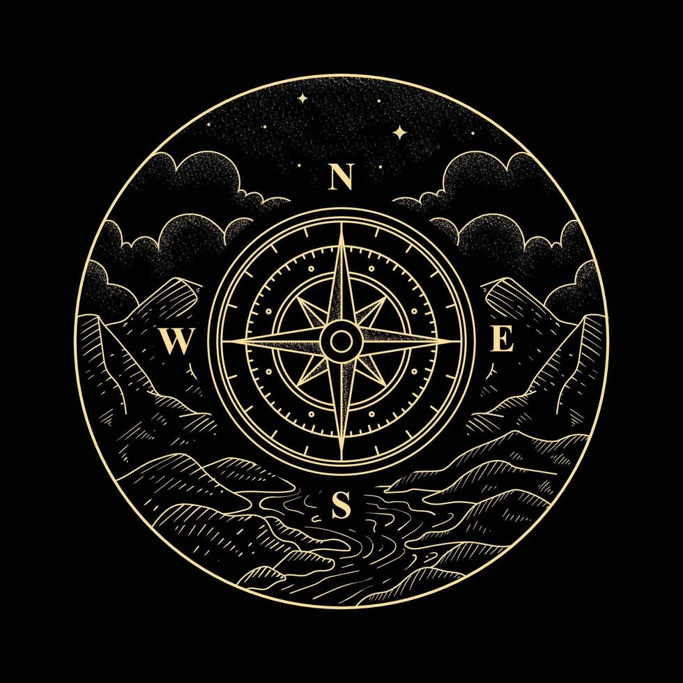 Luxurious compass of spiritual guidance in journey vector