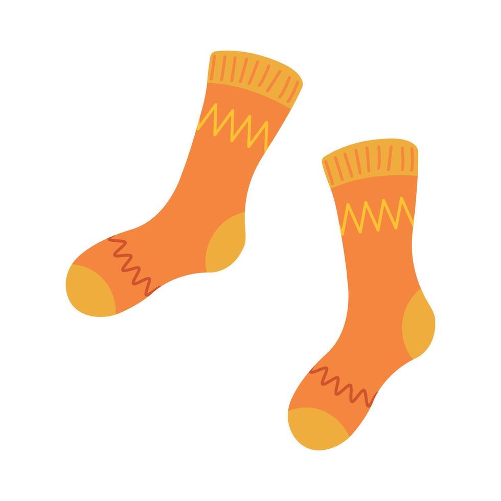 Knitted socks with ornament hand drawn cartoon illustration. Flat style design, isolated . Kids autumn, fall print element, seasonal warm, cozy clothes, knitting, handicraft, knitwear vector