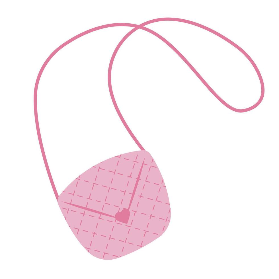 Pink trendy bag with chain in flat style, barbiecore aesthetic. sketch illustration isolated on white background. Cute design elements. vector