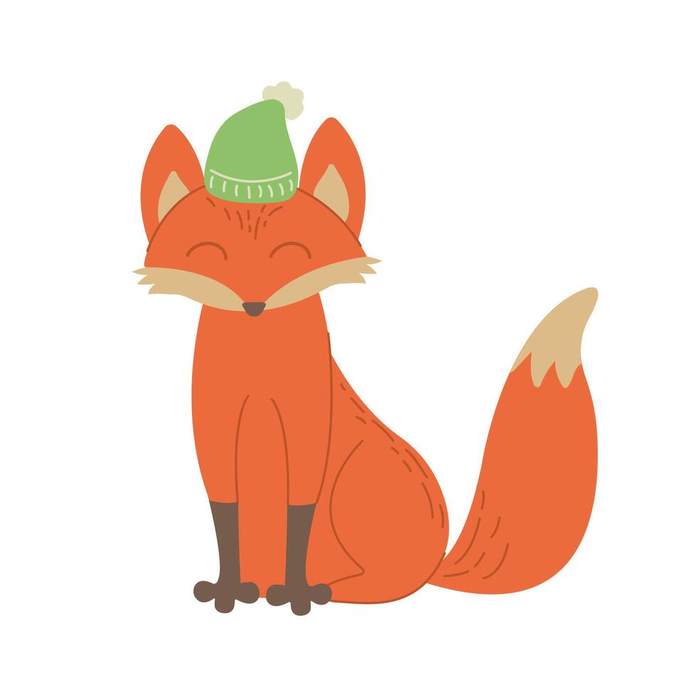 Cute little fox in green hat. Welcome Fall concept. Cartoon animal character for kids t-shirts, nursery decoration, greeting card, invitation, house interior. stock illustration vector