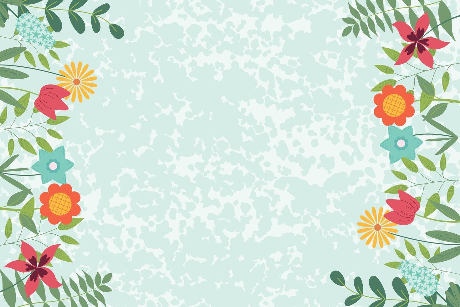 Hand sketched background, illustration. Borders with leaves and flowers for greeting card, invitation template in pastel colors with texture on background. Retro, poster, background. vector