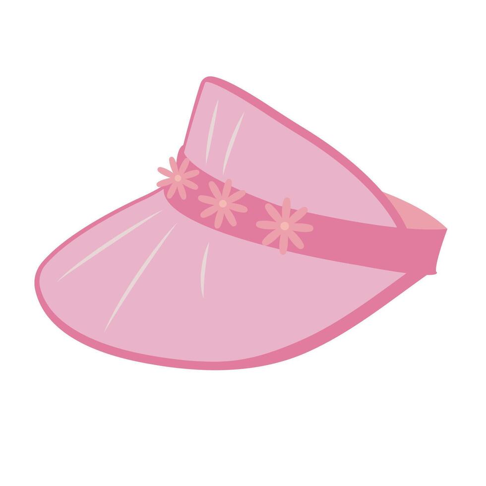 Pink trendy cap with flowers in flat style, barbiecore aesthetic. sketch illustration isolated on white background. Seasonal Design elements. vector