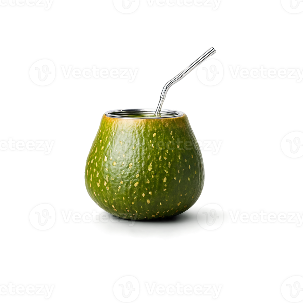 Yerba mate gourd natural and organic with a metal straw one empty and one filled png