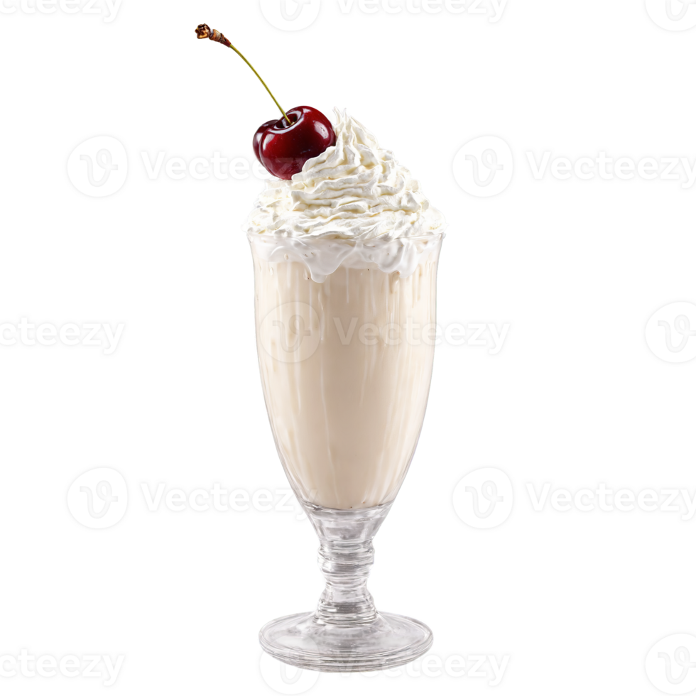 milkshake met geslagen room en kers Aan top spatten en wervelende voedsel en culinaire concept png