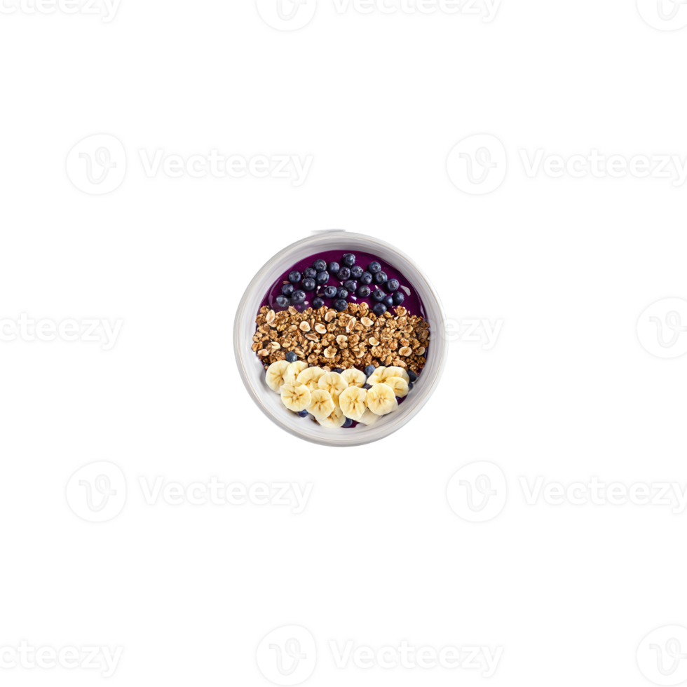 Acai bowl with smooth acai puree granola fruit suspended and swirling Food and culinary concept png