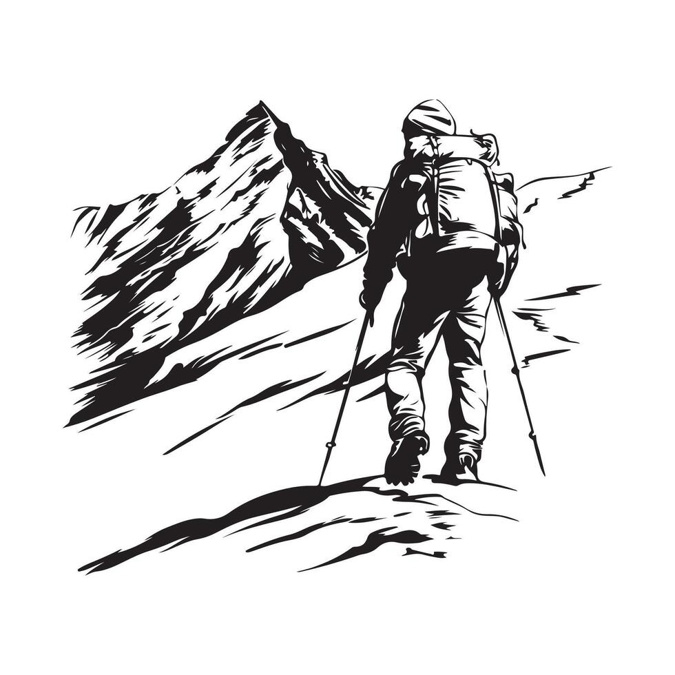 Hiking black and white Design illustration isolated on white vector