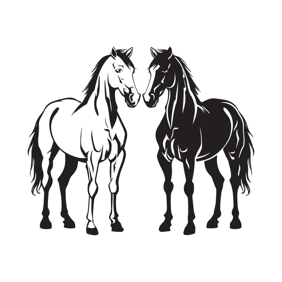 Two Horse Standing image, Art, Icons, and Graphics. Two Horse silhouette isolated on white vector