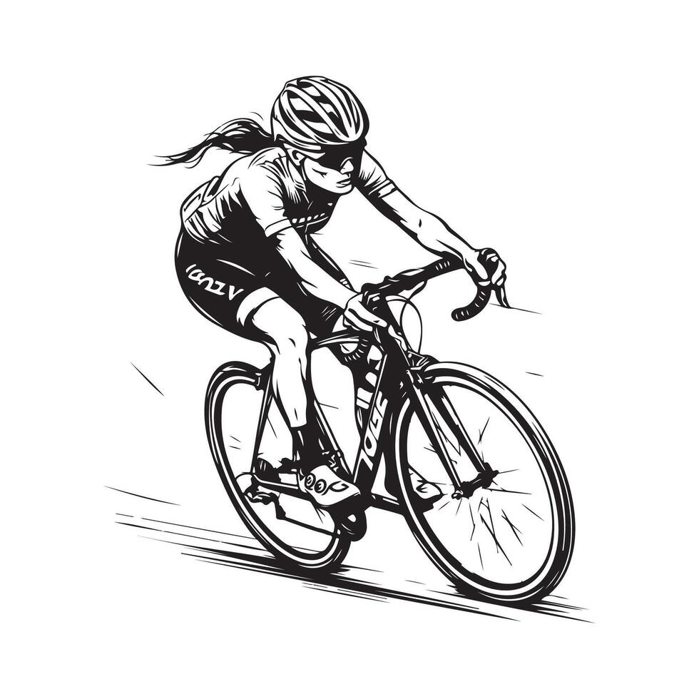 Female Cyclist Stock Illustrations on white background vector