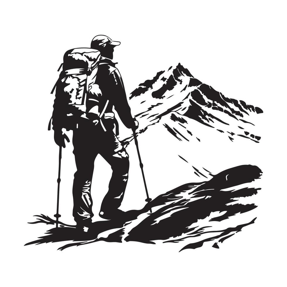 Hiking black and white Design illustration isolated on white vector