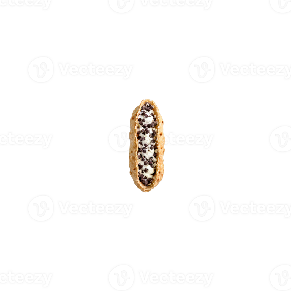 Cannoli with crispy shell sweet ricotta filling chocolate chips floating Food and culinary concept png