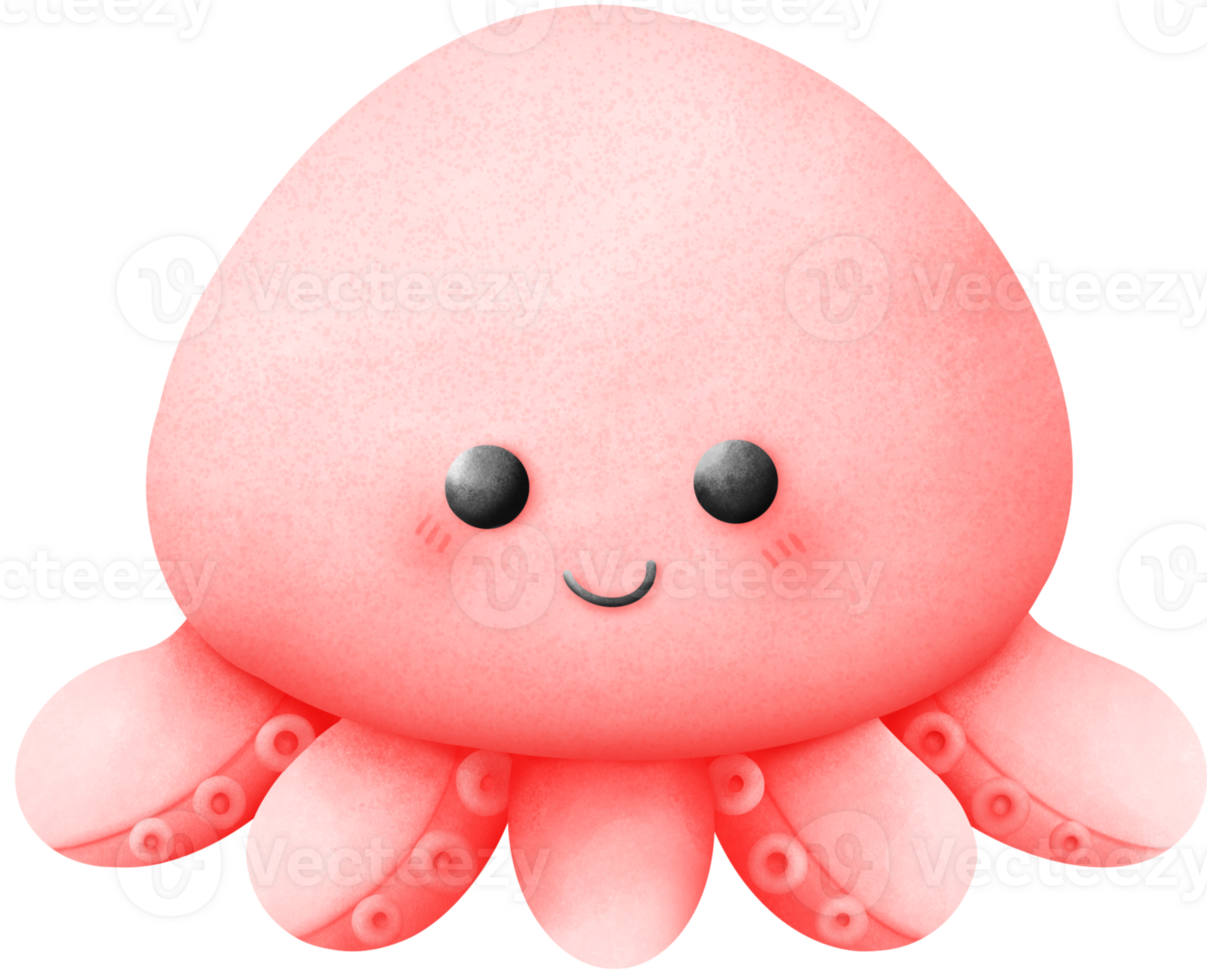 Red squid has tentacles around its body. png