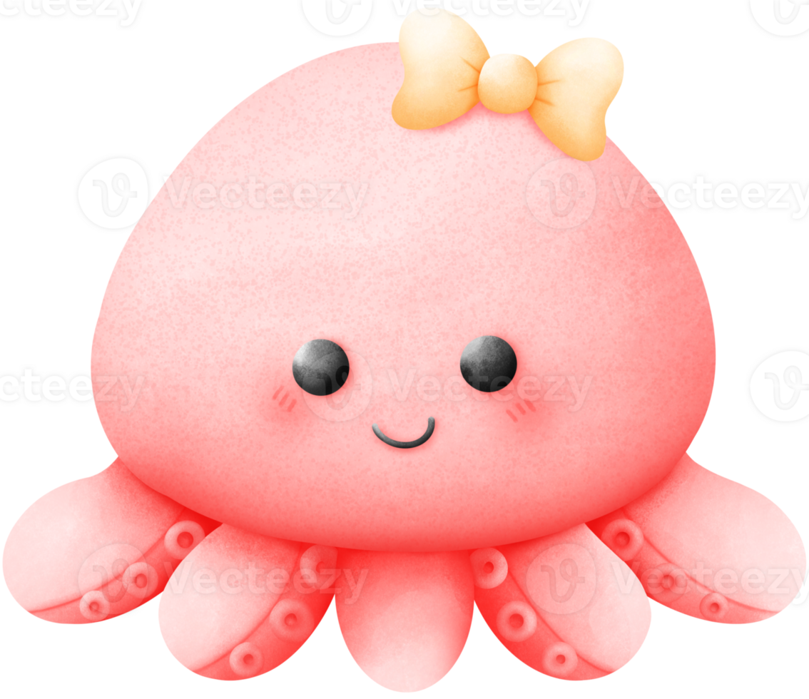 Red squid with a yellow bow png