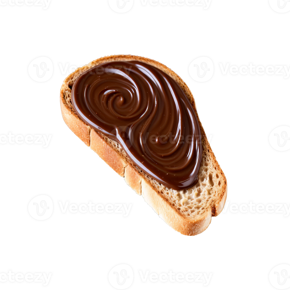 Chocolate hazelnut spread on a slice of toast smooth and glossy texture swirled pattern Culinary png