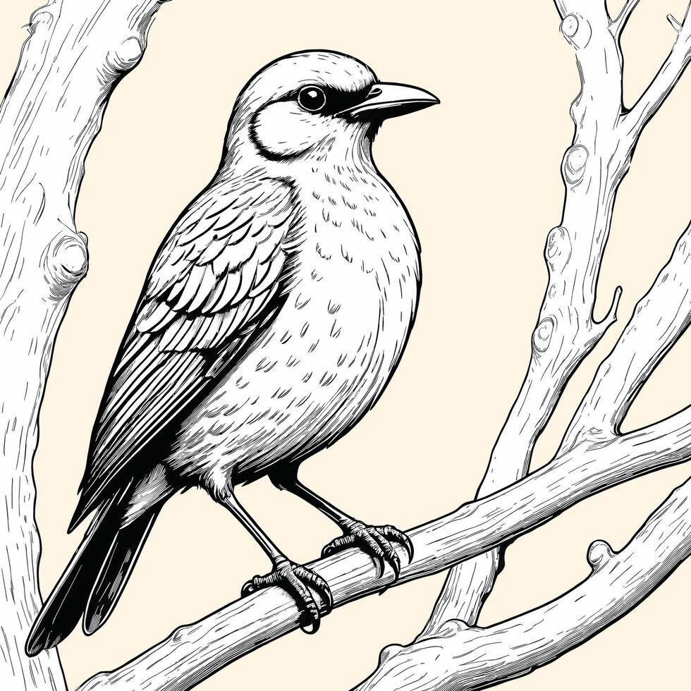 A Bird On A Branch Engraved Style vector