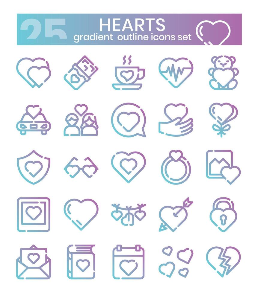 Hearts gradient outline icons set . illustration vector