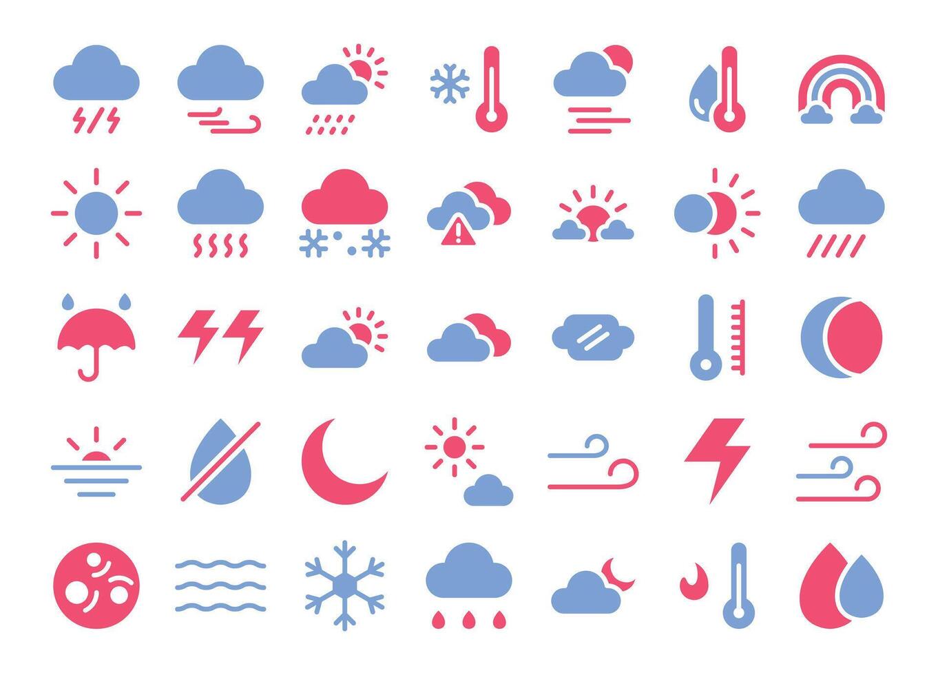 Weather flat icons set. The collection includes in business, UI UX, social media and website. vector