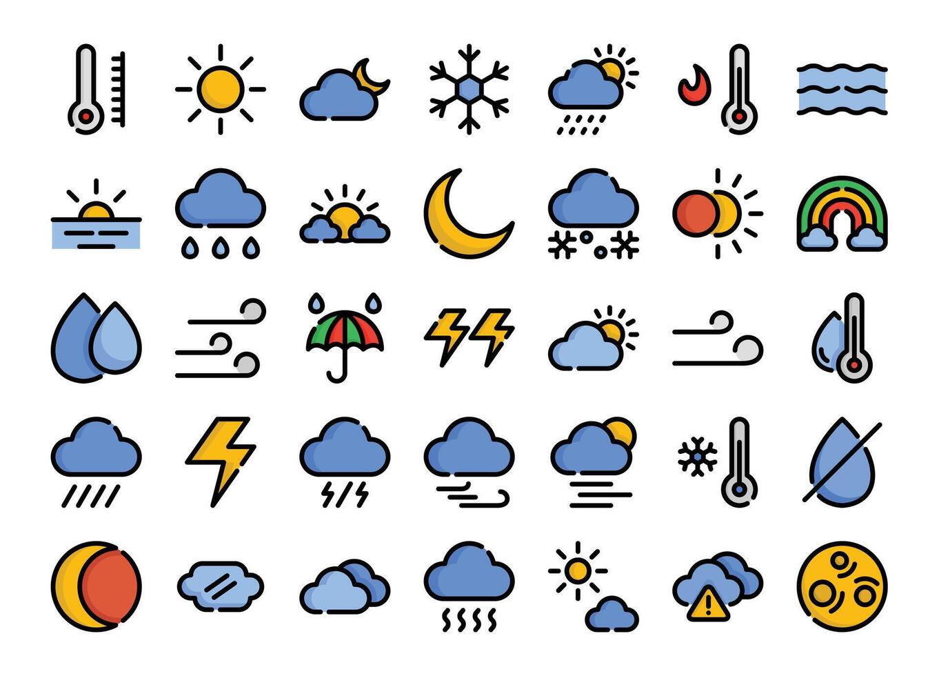 Weather filled outline icons set. The collection includes in business, UI UX, social media and website. vector