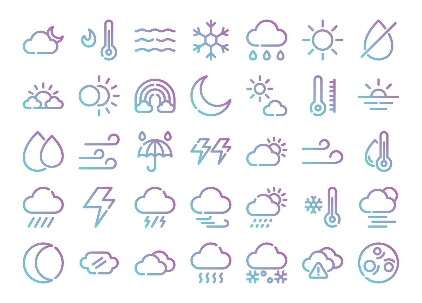 Weather gradient outline icons set. The collection includes in business, UI UX, social media and website. vector