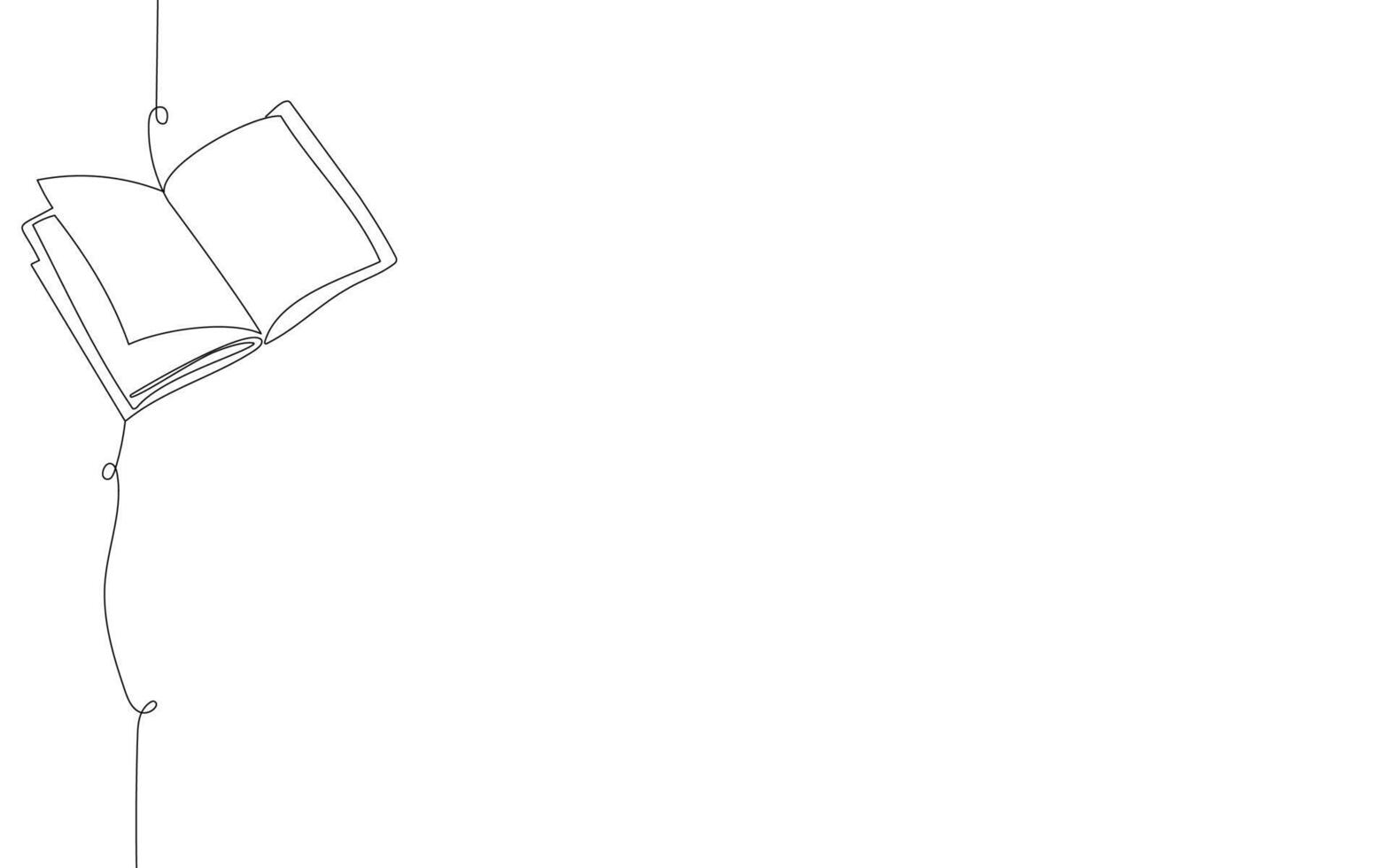 Single one line drawing of open text book for study, minimalistic background. Back to school minimalist, education concept. Continuous simple line draw style design graphic illustration vector