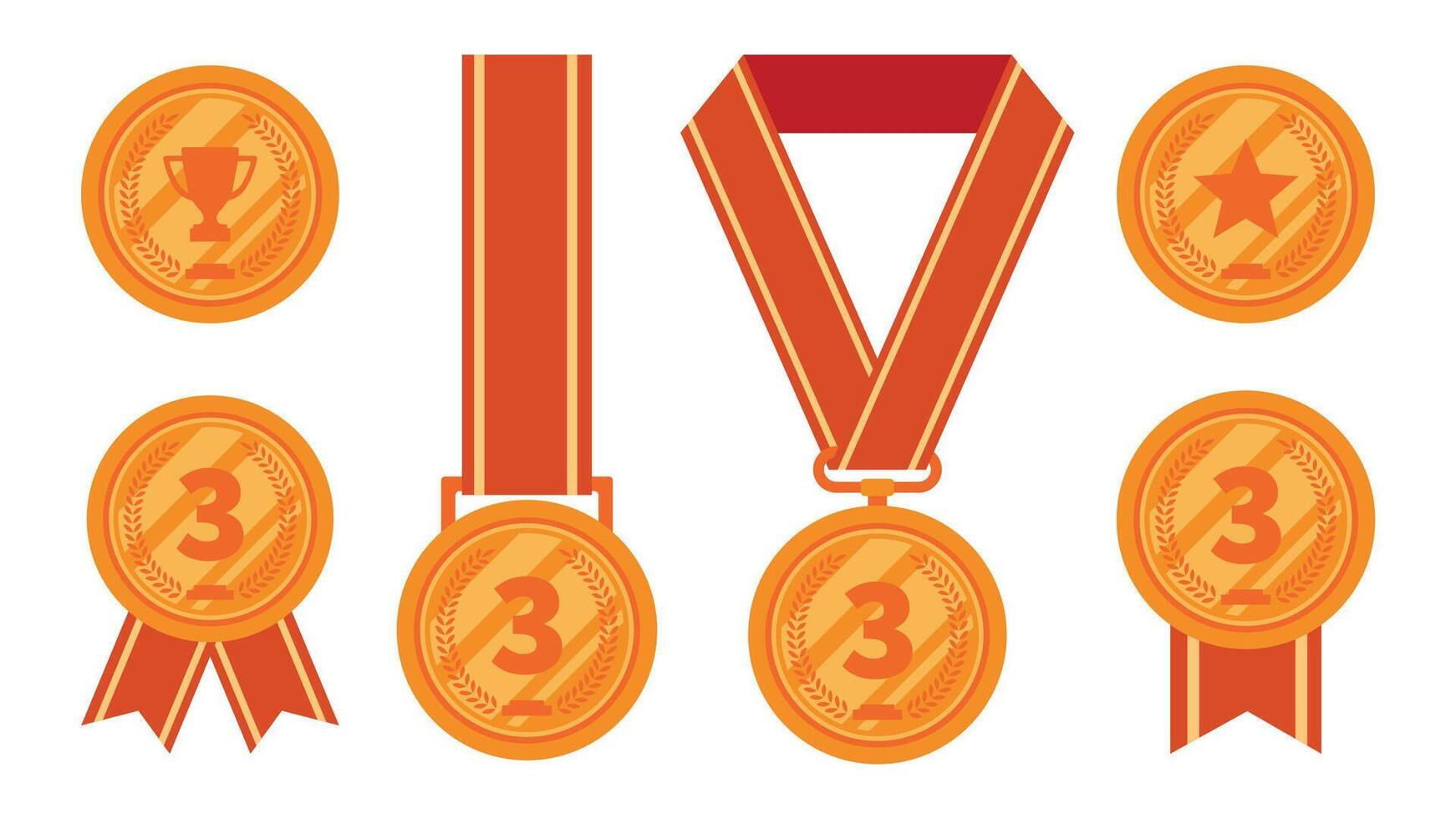 un conjunto de bronce medallas con rojo cintas para tercero sitio ganadores vector