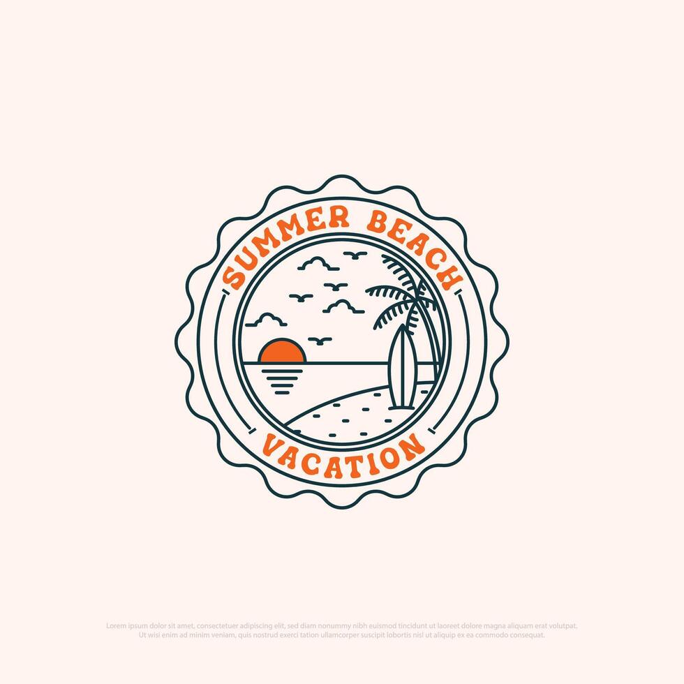 Summer vacation logo badge with line art simple minimalist illustration template, travel logo designs vector
