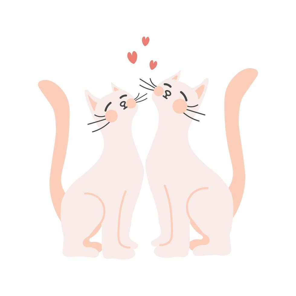 Pair of cute white kittens in love. Festive illustration for Valentine's Day vector