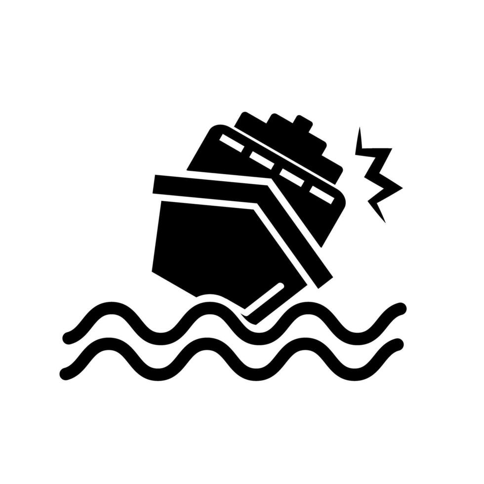 Sinking ship silhouette icon. Ship in collision. vector