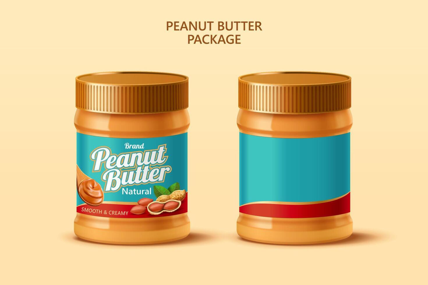 Peanut butter spread mockup template with blank label in 3d illustration over beige background vector