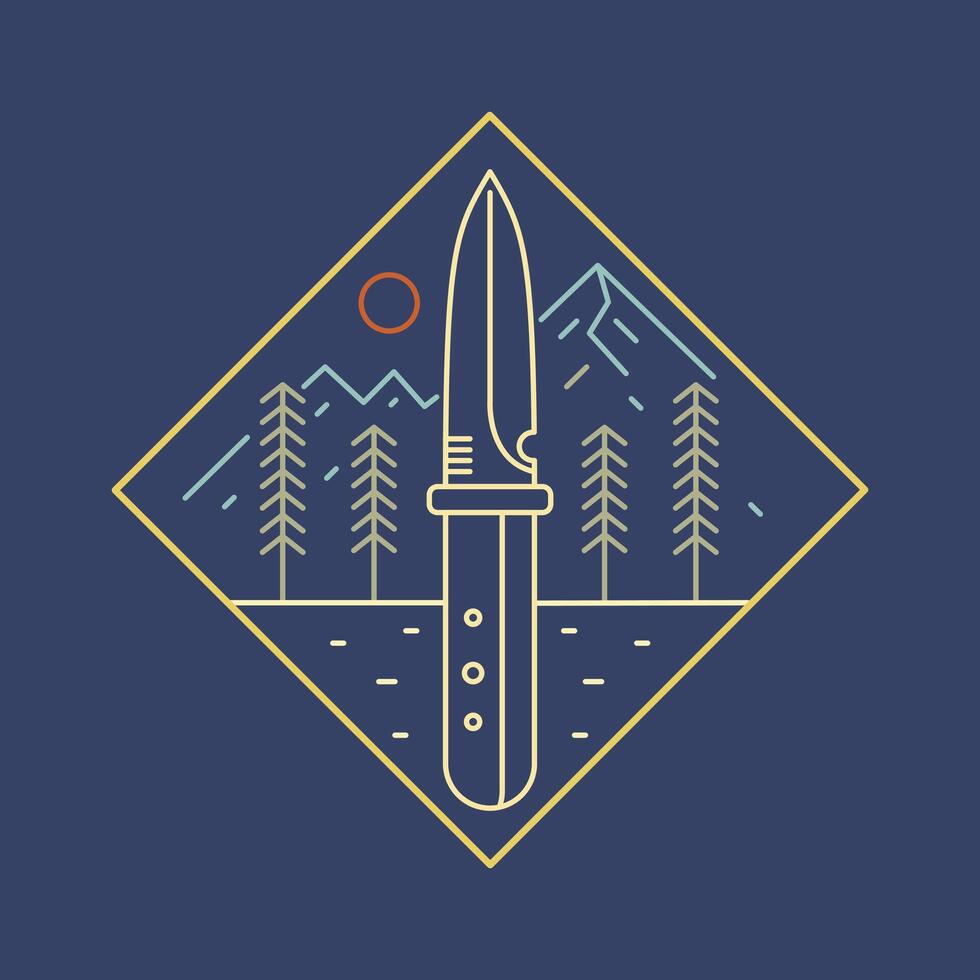 The mountain of the nature and adventure knives perfect combination art work mono line vector