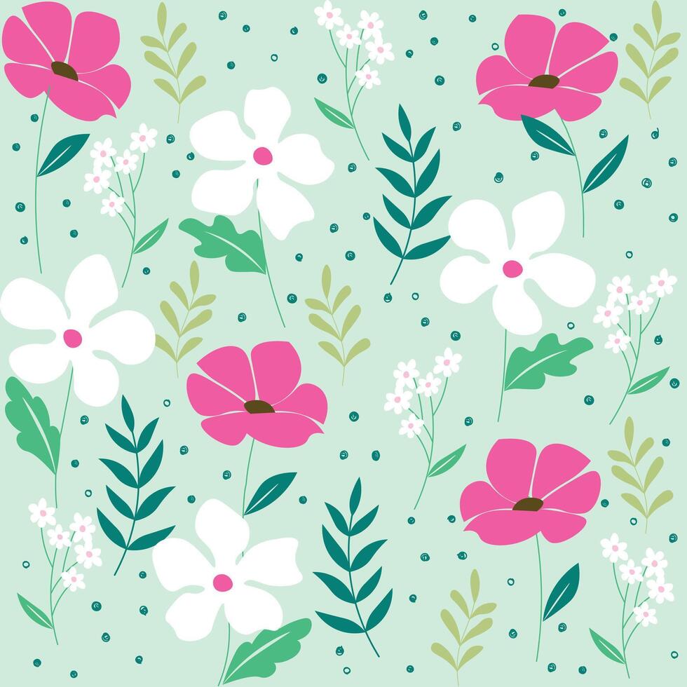 Abstract flat hand draw floral pattern background vector