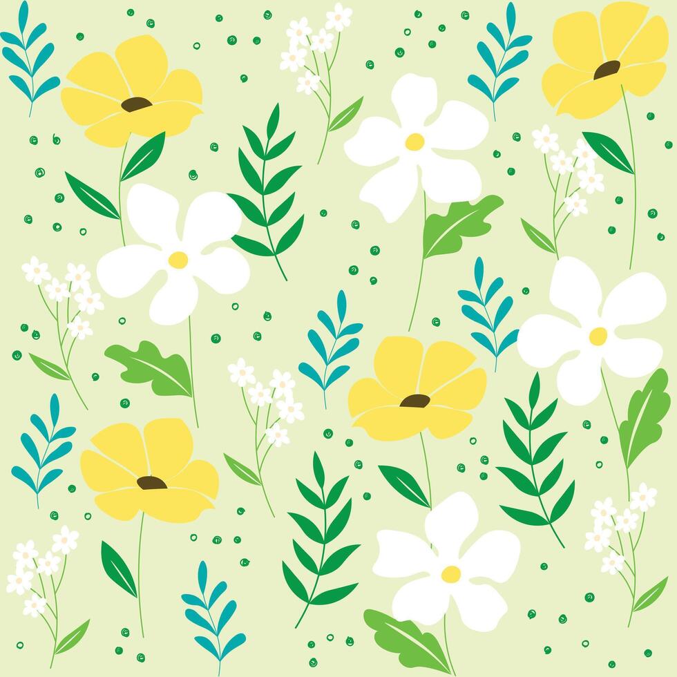 Abstract flat hand draw floral pattern background vector