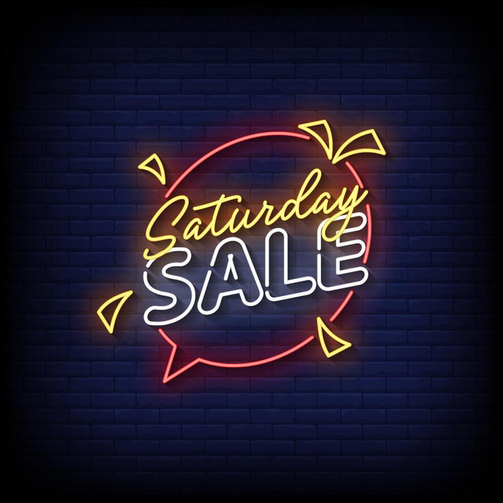 saturday sale neon Sign on brick wall background vector