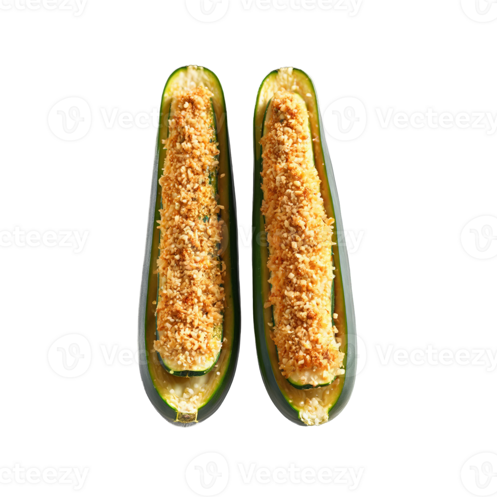 Grilled zucchini boats char marks herbed breadcrumb filling Parmesan cheese Culinary and Food concept Final png