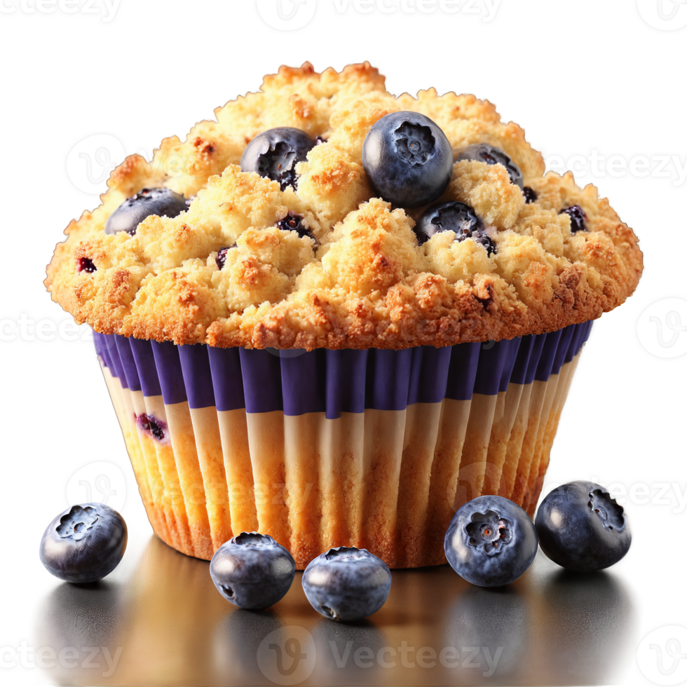 Blueberry muffin studded top in glass liner crumb topping crumbling Food and Culinary concept png