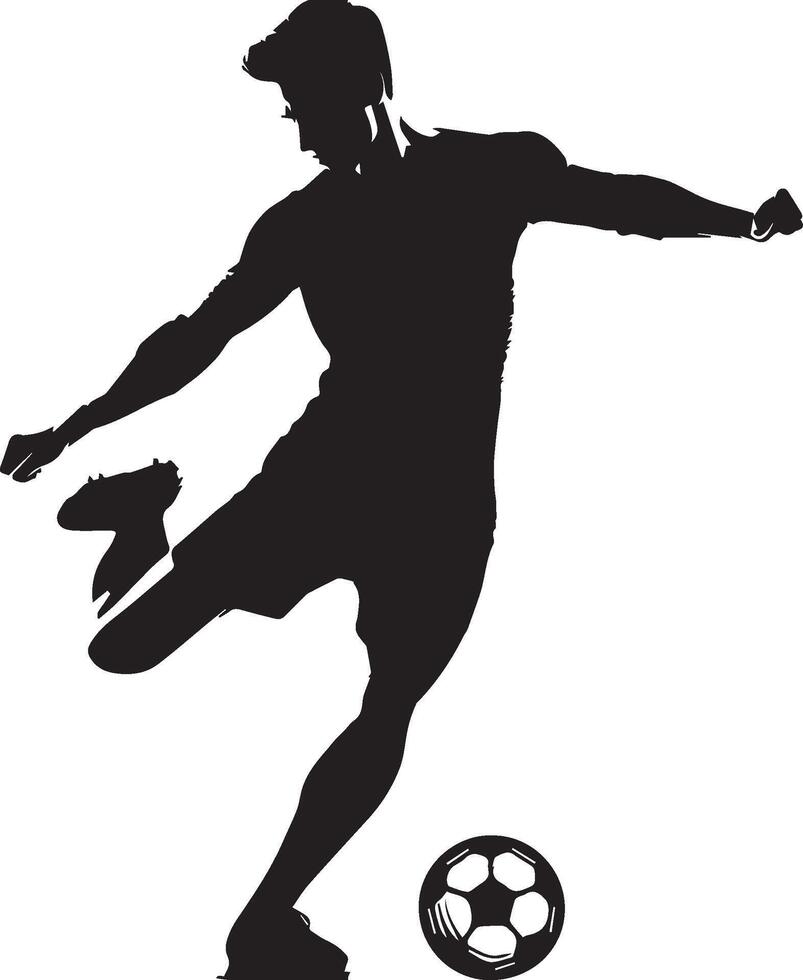 A man silhouette soccer player or football player kicking football isolated on white background. vector